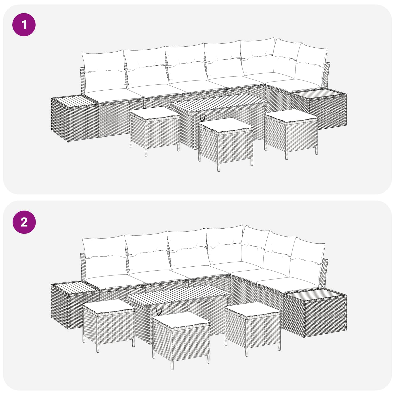 Gartensofa-set mit Kissen 10 pcs Beige und Hellgrau