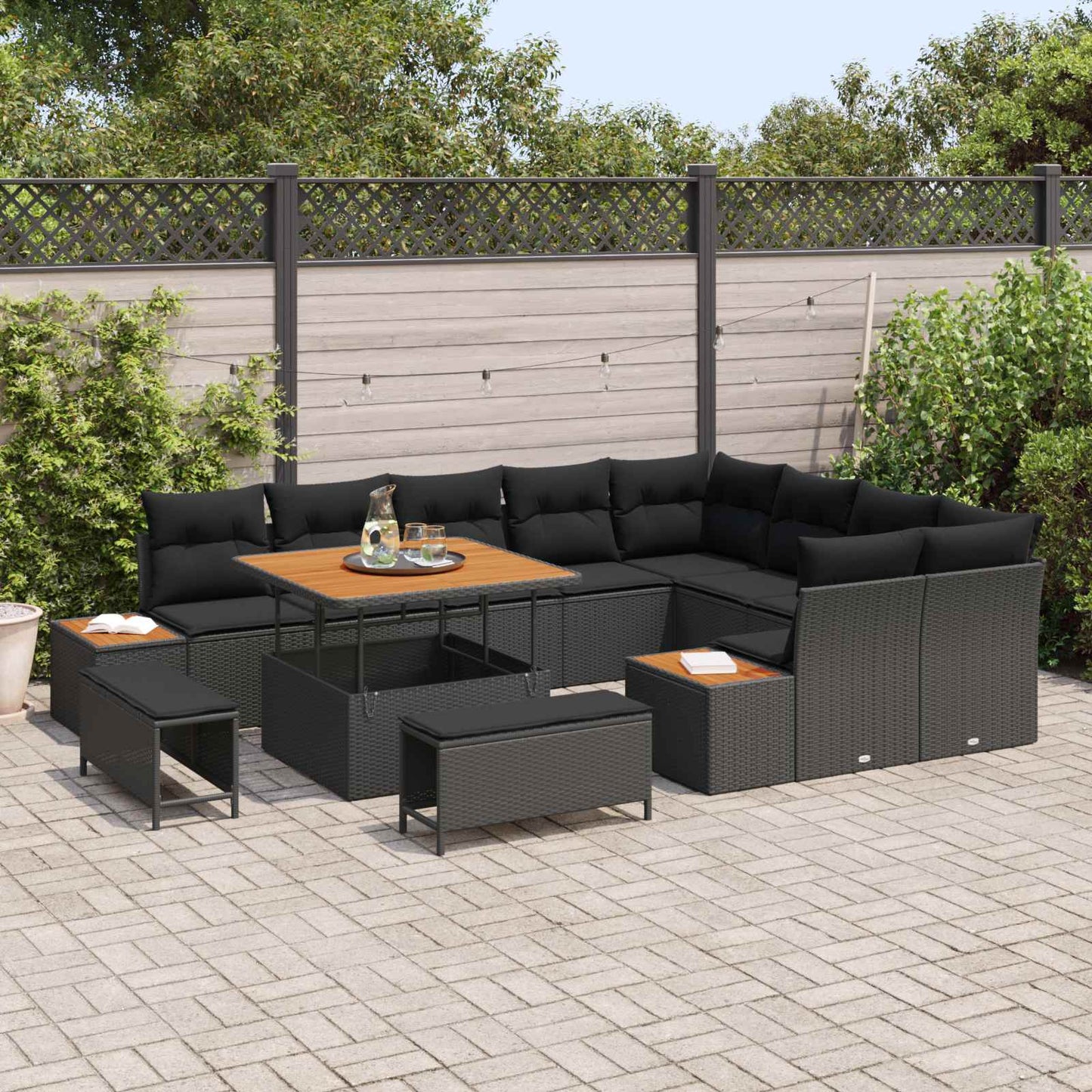 Gartensofa-set 12 stk. 11-Sitzanzahl Schwarz