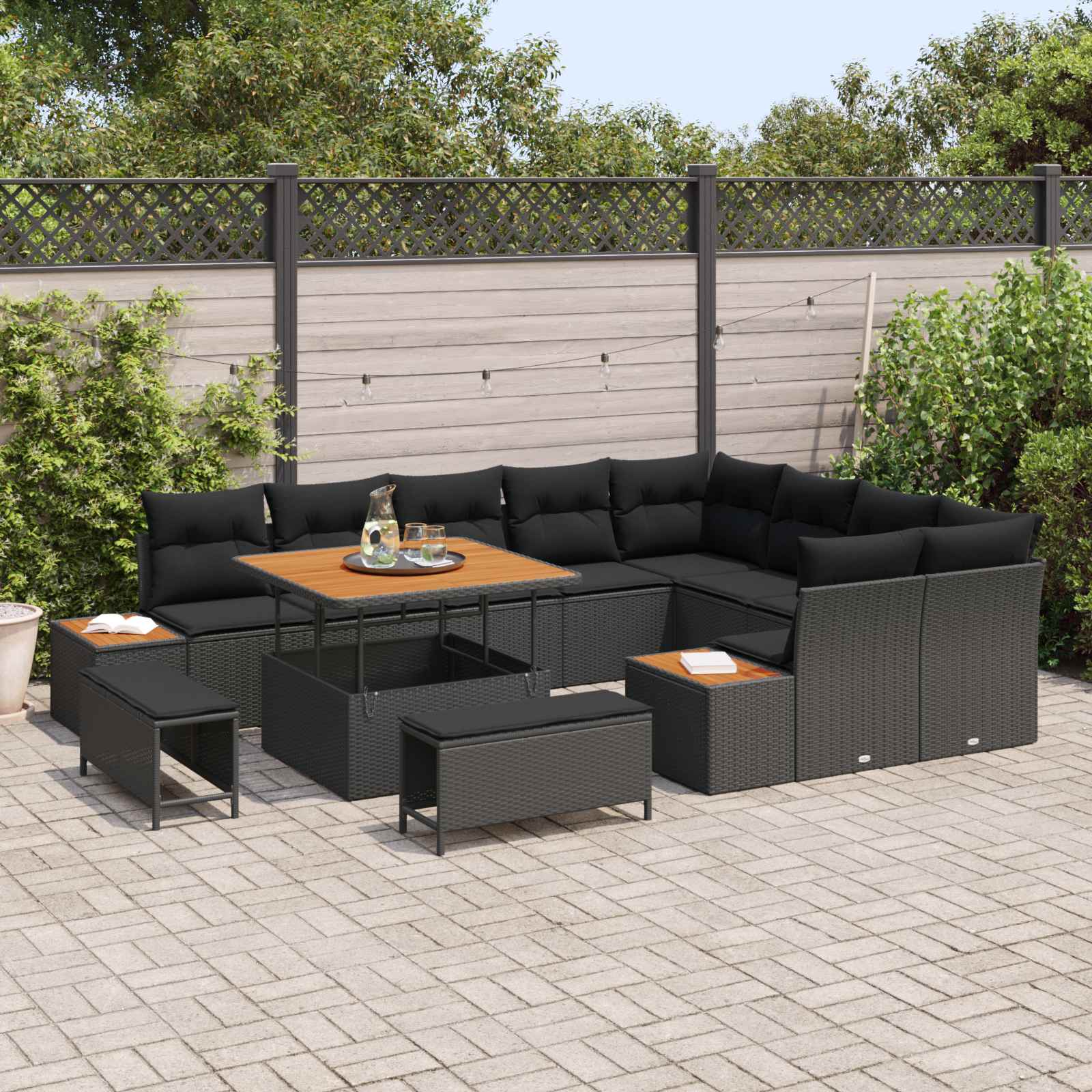 Gartensofa-set 12 stk. 11-Sitzanzahl Schwarz