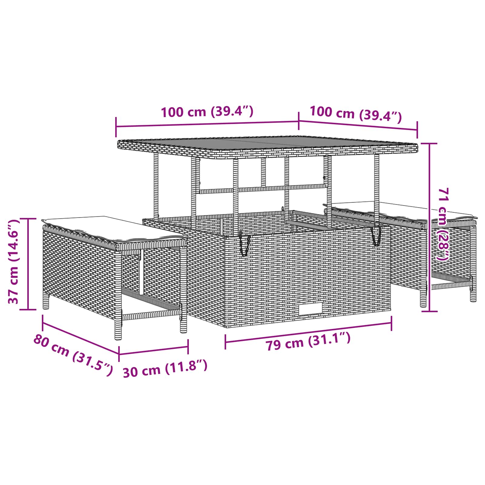 Gartensofa-set 12 stk. 11-Sitzanzahl Schwarz
