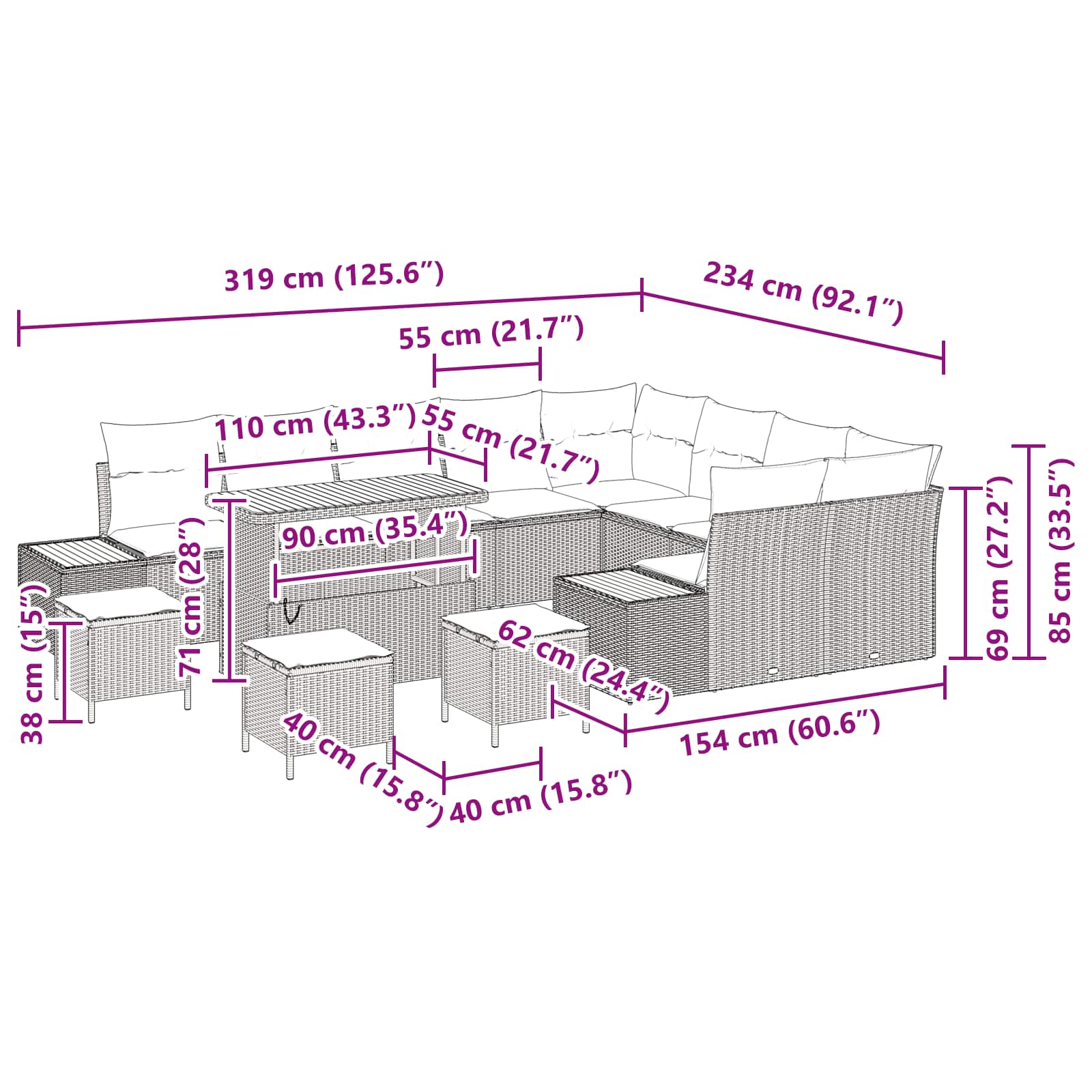 Gartensofa-set 13 stk. 12-Sitzanzahl Schwarz