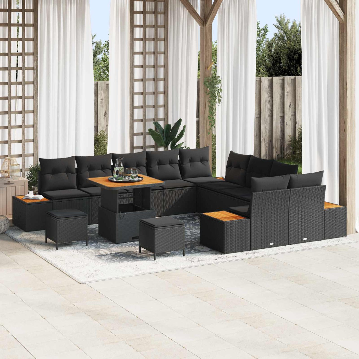Gartensofa-set mit Kissen 13 pcs Schwarz