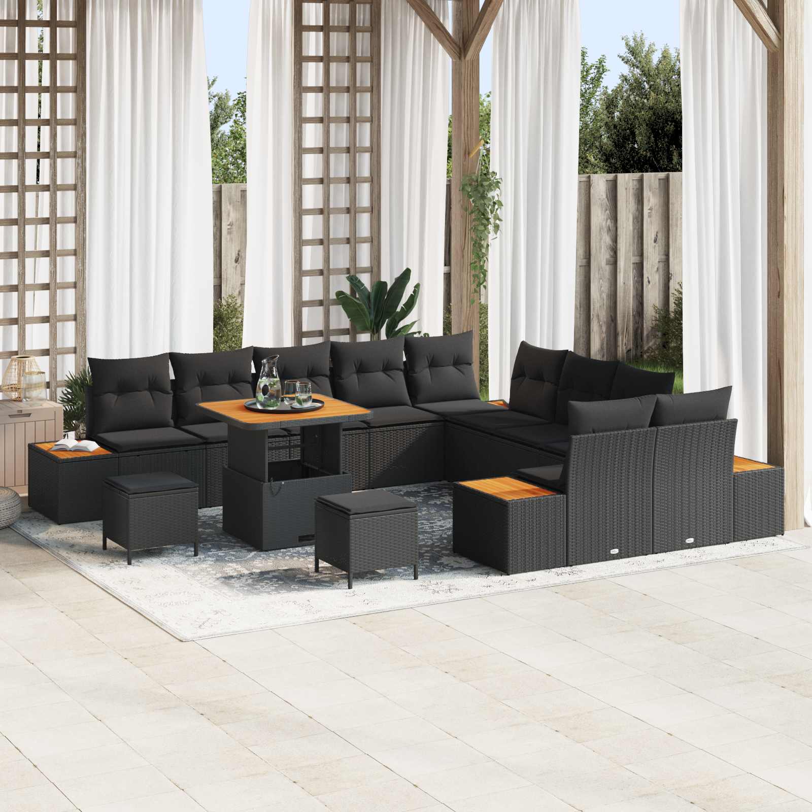 Gartensofa-set mit Kissen 13 pcs Schwarz