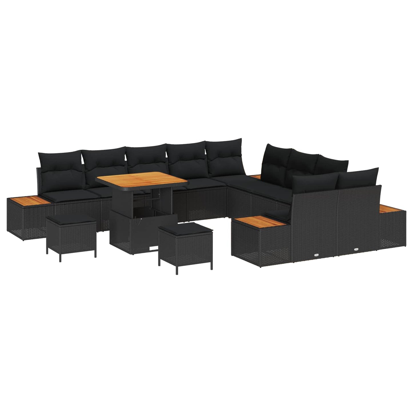 Gartensofa-set mit Kissen 13 pcs Schwarz