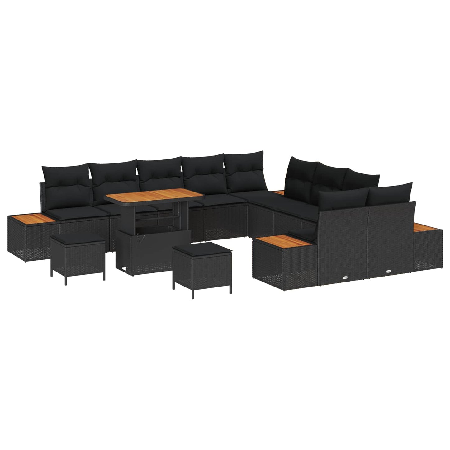 Gartensofa-set mit Kissen 13 pcs Schwarz