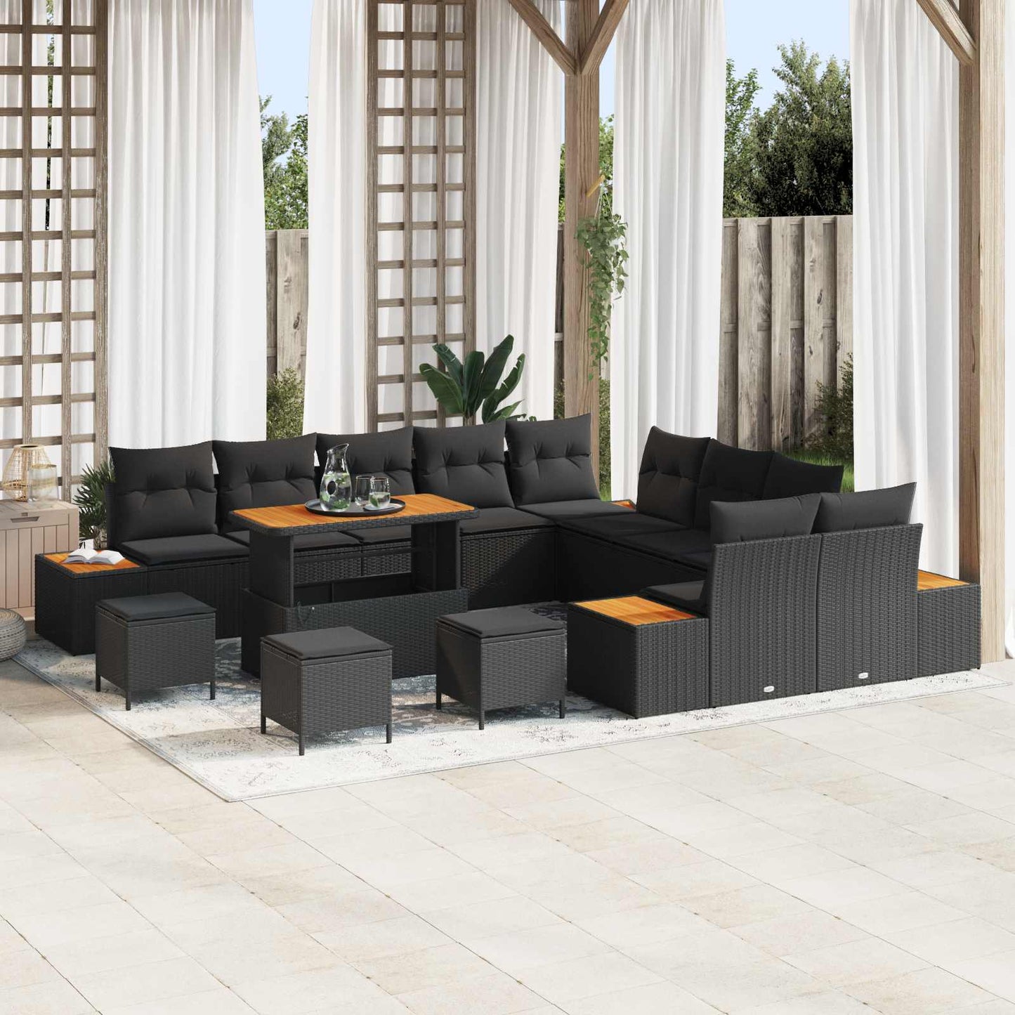 Gartensofa-set mit Kissen 14 pcs Schwarz