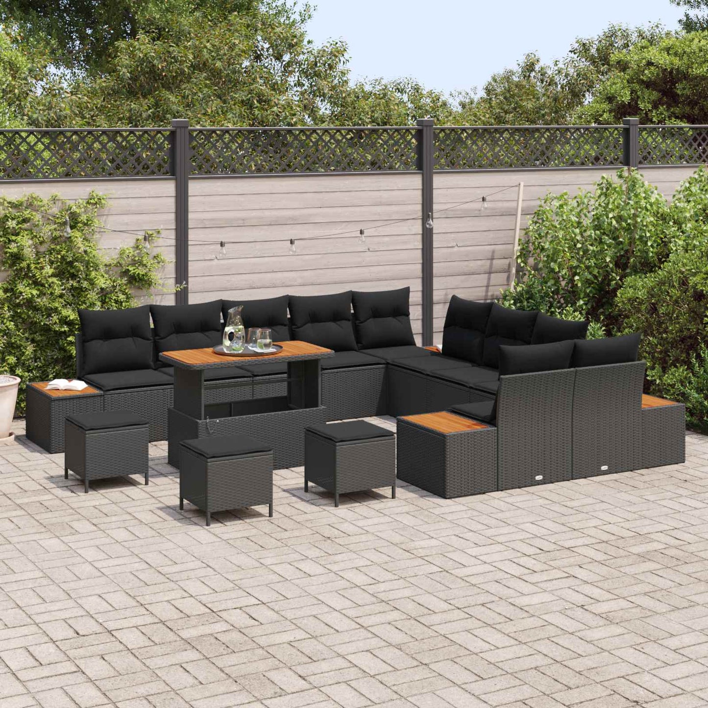 Gartensofa-set mit Kissen 14 pcs Schwarz
