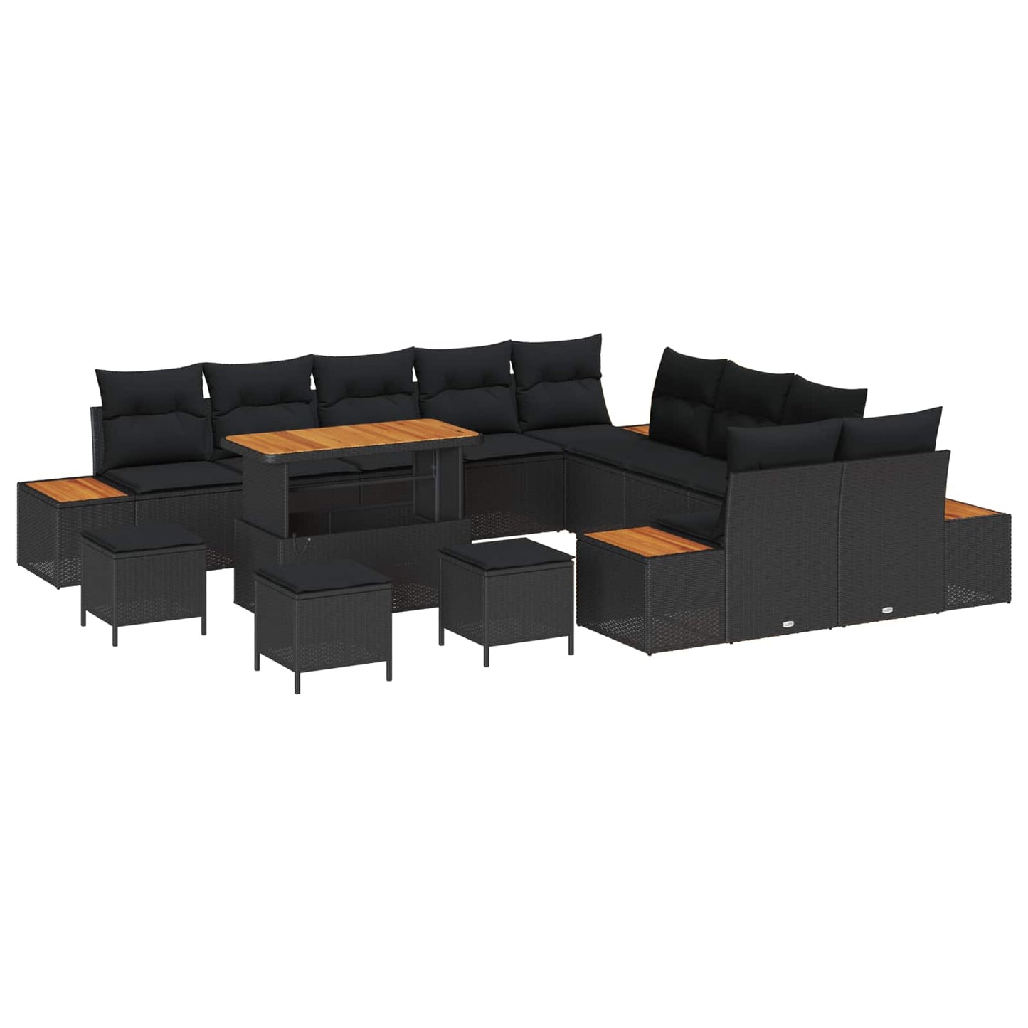 Gartensofa-set mit Kissen 14 pcs Schwarz