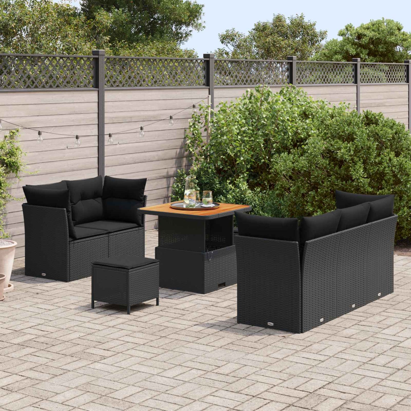 Garten-Sofa-Set mit Kissen mit Speicher 8 pcs Schwarz