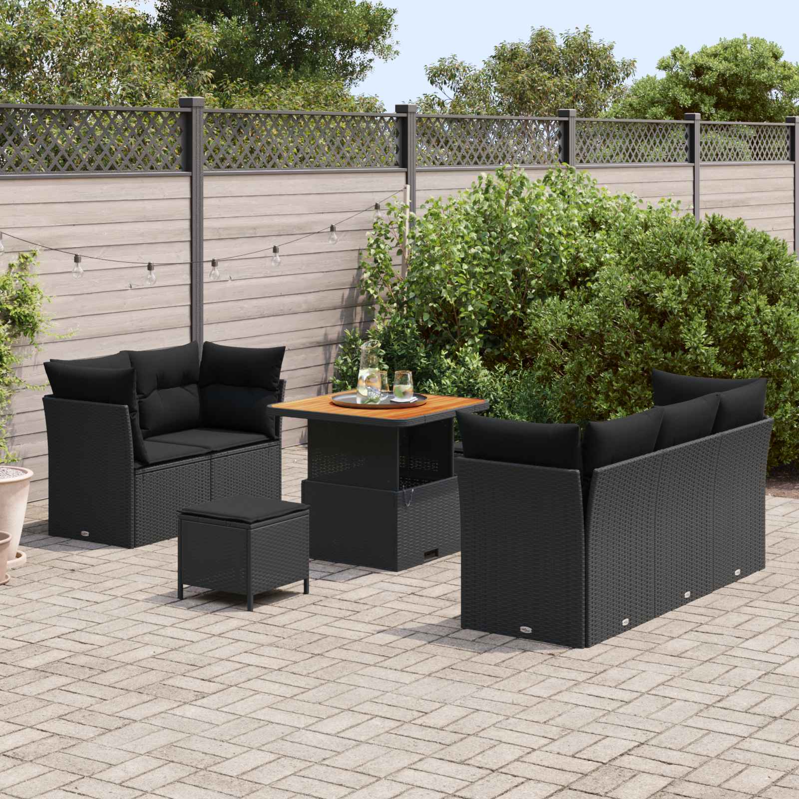 Garten-Sofa-Set mit Kissen mit Speicher 8 pcs Schwarz