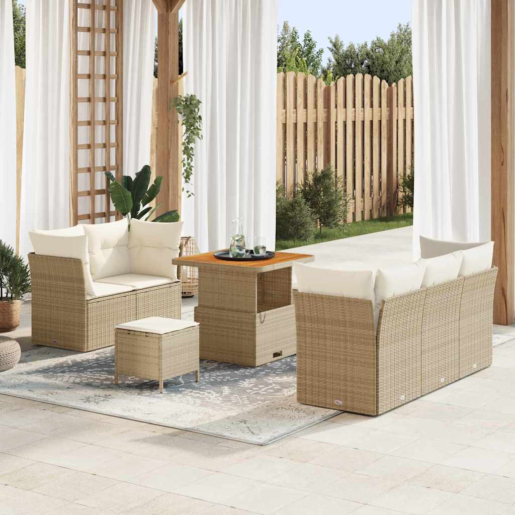 Gartensofa-set 8 Stk. 5-Sitzanzahl Beige und Creme Poly-Rattan