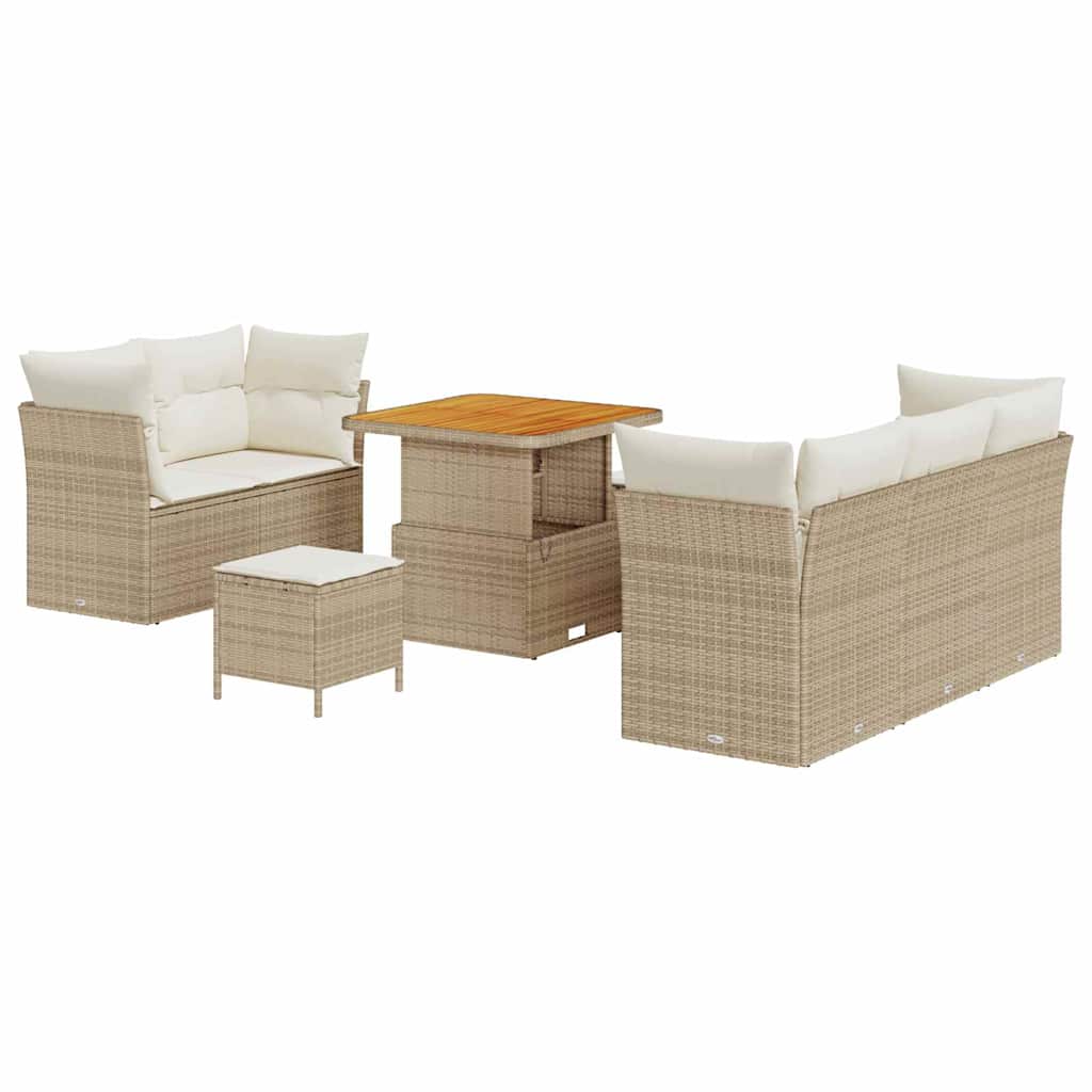 Gartensofa-set 8 Stk. 5-Sitzanzahl Beige und Creme Poly-Rattan