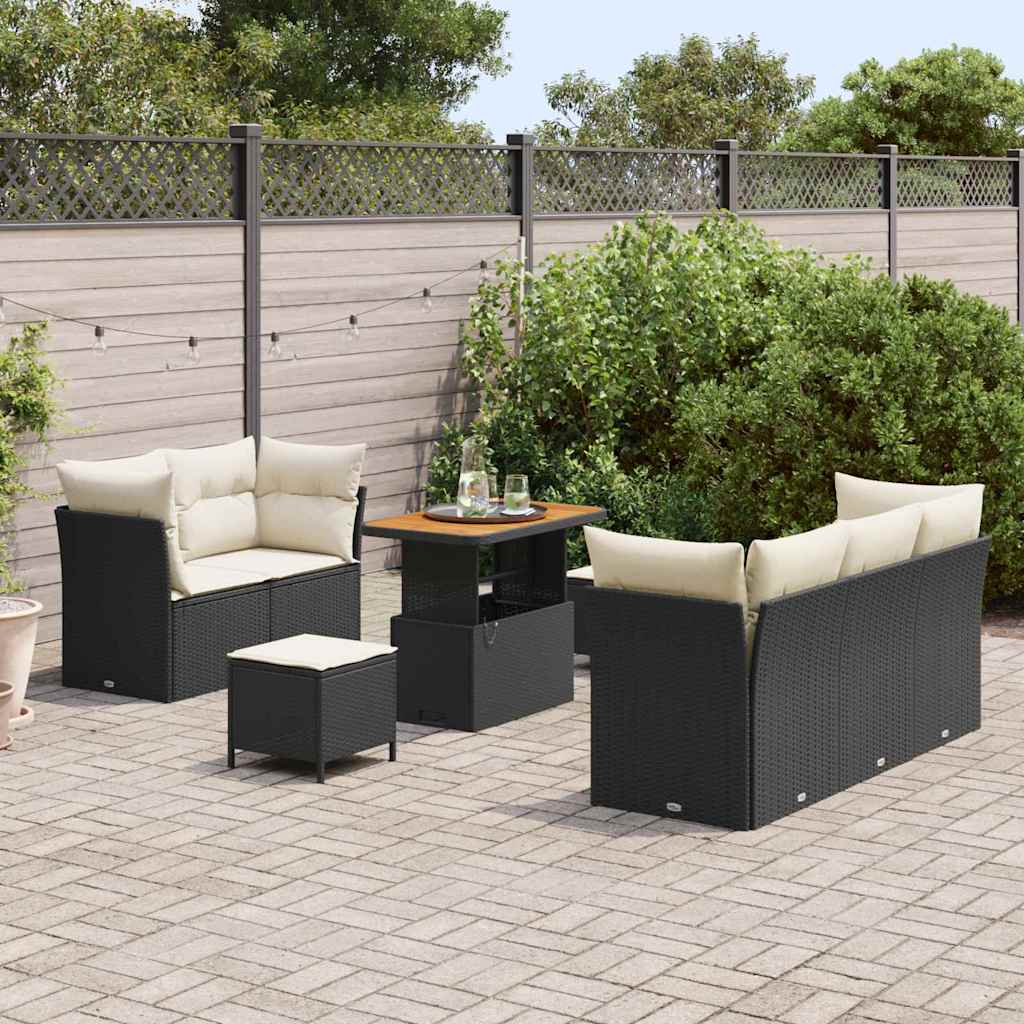 Garten-Sofa-Set mit Kissen mit Speicher 8 pcs Schwarz und Creme