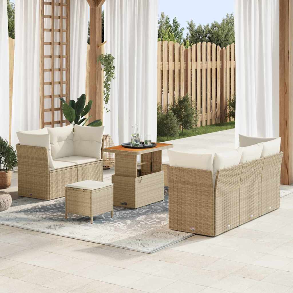 Gartensofa-set 8 Stk. 5-Sitzanzahl Beige und Creme Poly-Rattan