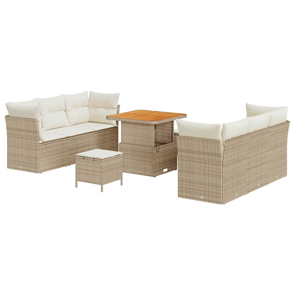 Gartensofa-set mit Kissen 9 pcs Beige und Creme Poly-Rattan