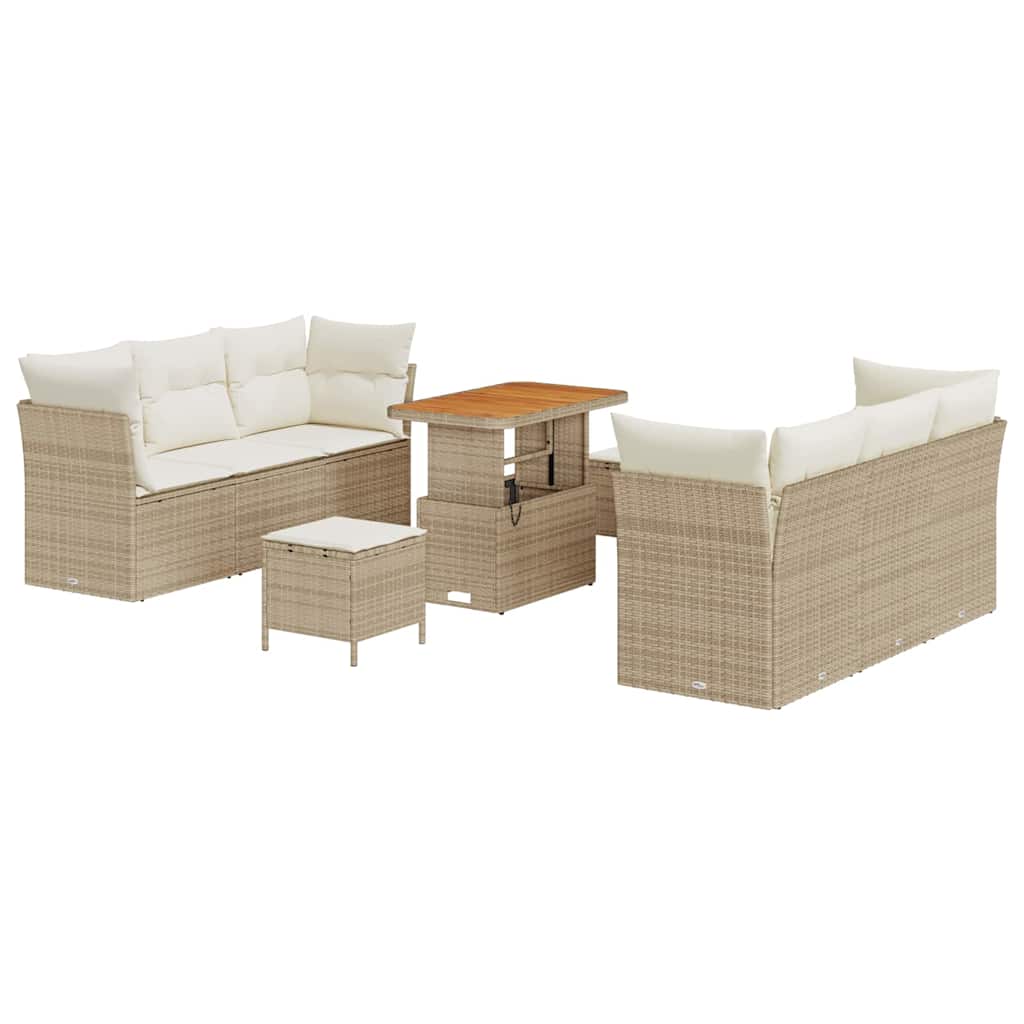 Gartensofa-set mit Kissen 9 pcs Beige und Creme Poly-Rattan