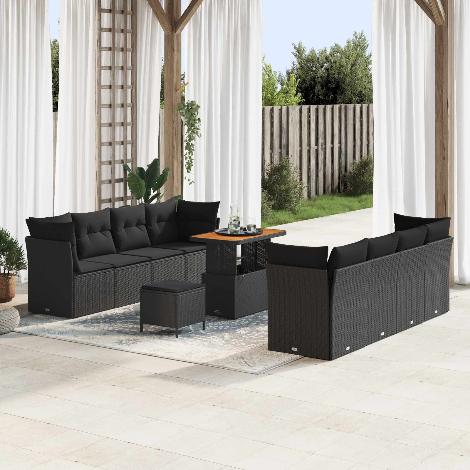 Gartensofa-set 11 stk. 8-Sitzanzahl Schwarz Poly-Rattan