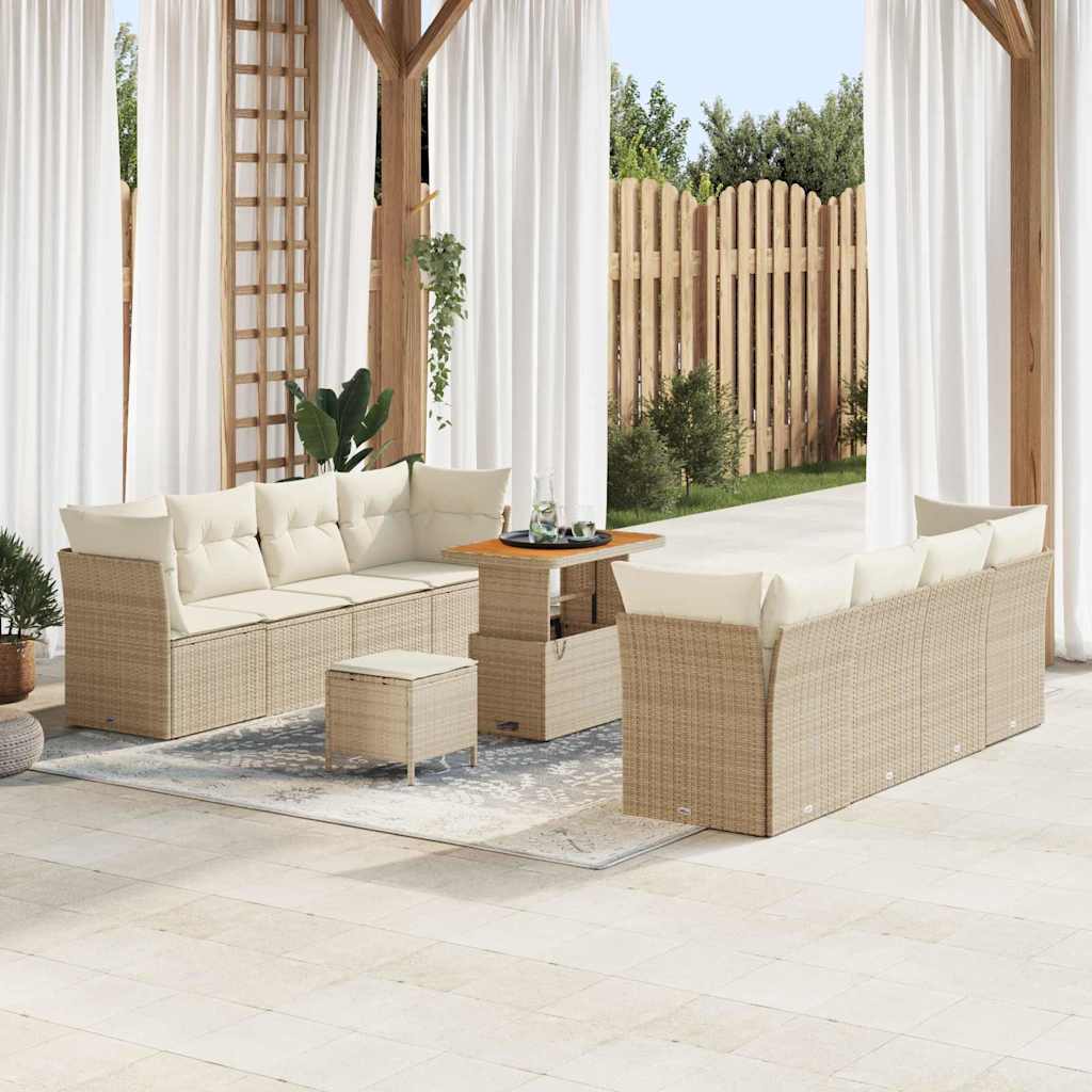 Gartensofa-set 11 stk. 8-Sitzanzahl Beige und Creme Poly-Rattan