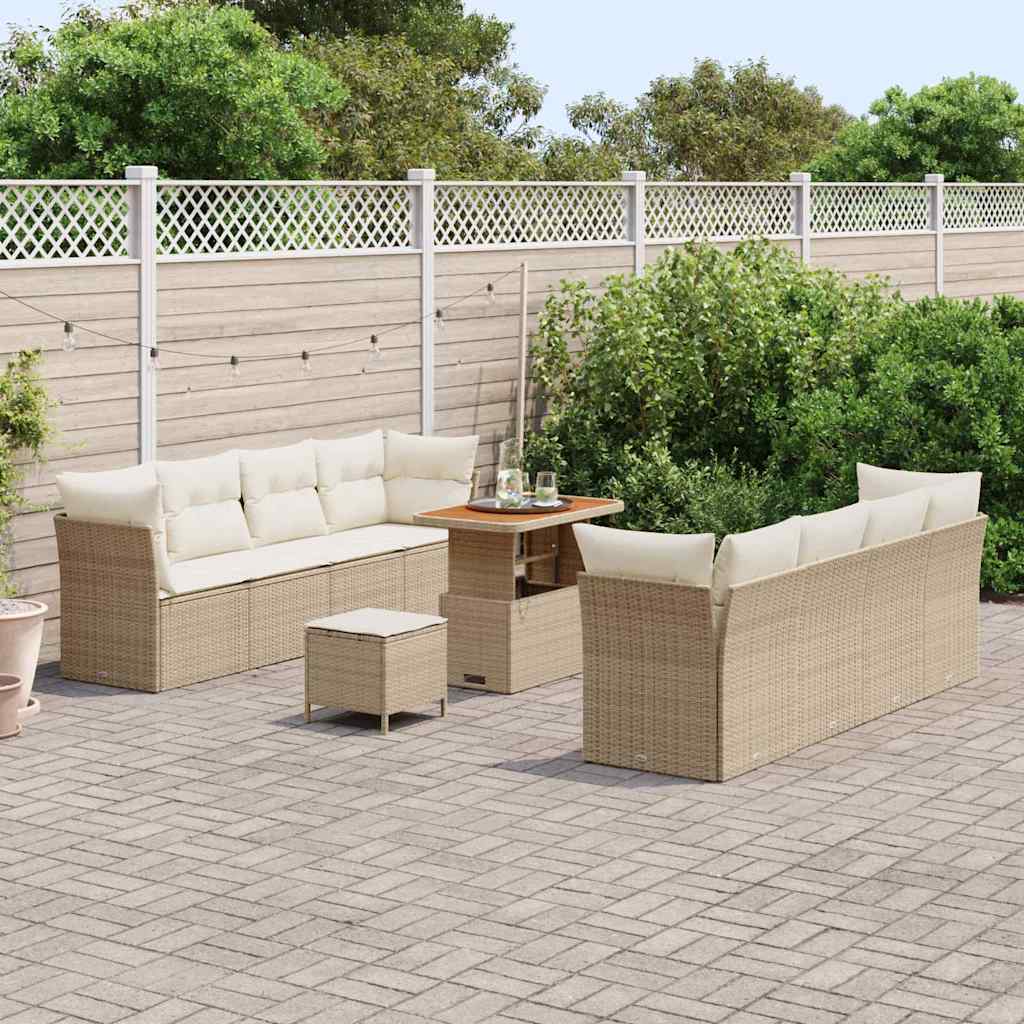 Gartensofa-set 11 stk. 8-Sitzanzahl Beige und Creme Poly-Rattan