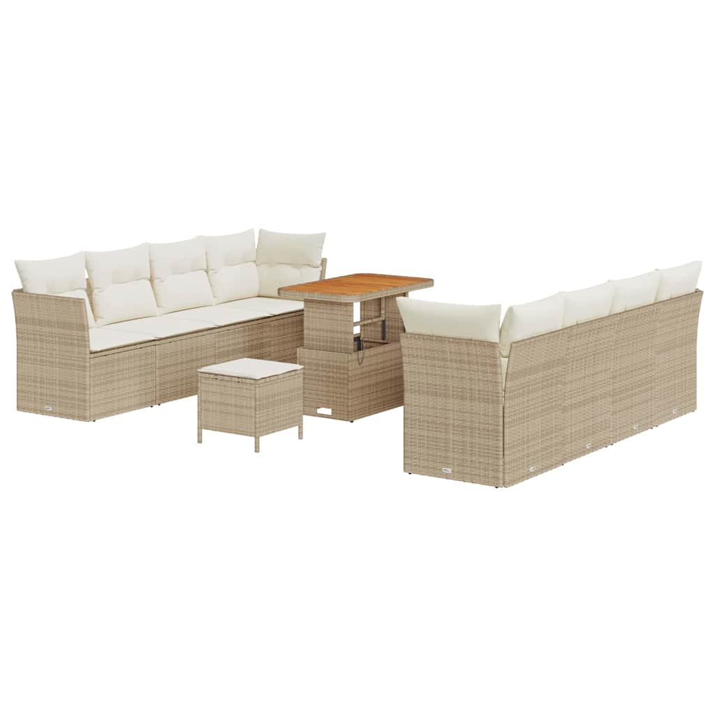 Gartensofa-set 11 stk. 8-Sitzanzahl Beige und Creme Poly-Rattan