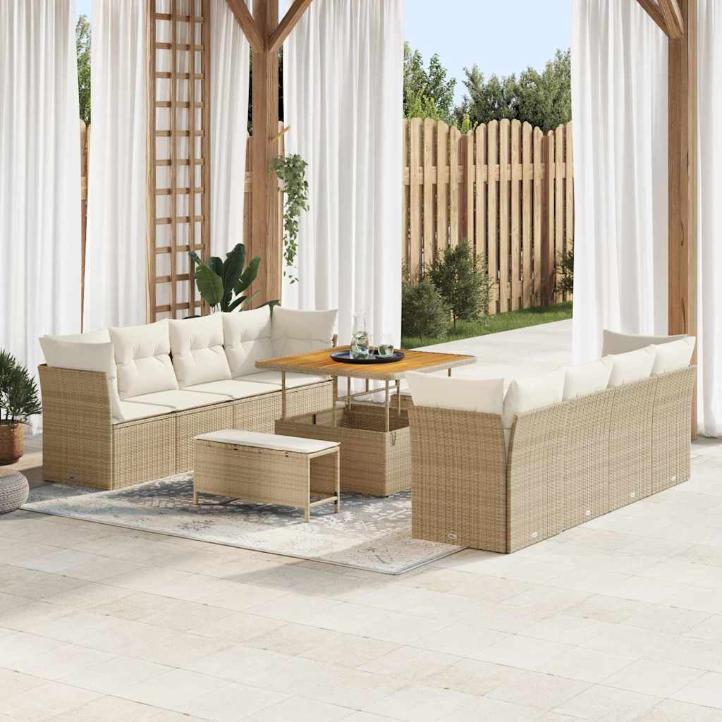 Gartensofa-set 11 stk. 8-Sitzanzahl Beige und Creme Poly-Rattan