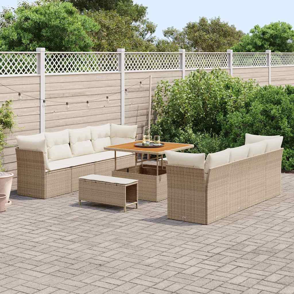 Gartensofa-set 11 stk. 8-Sitzanzahl Beige und Creme Poly-Rattan