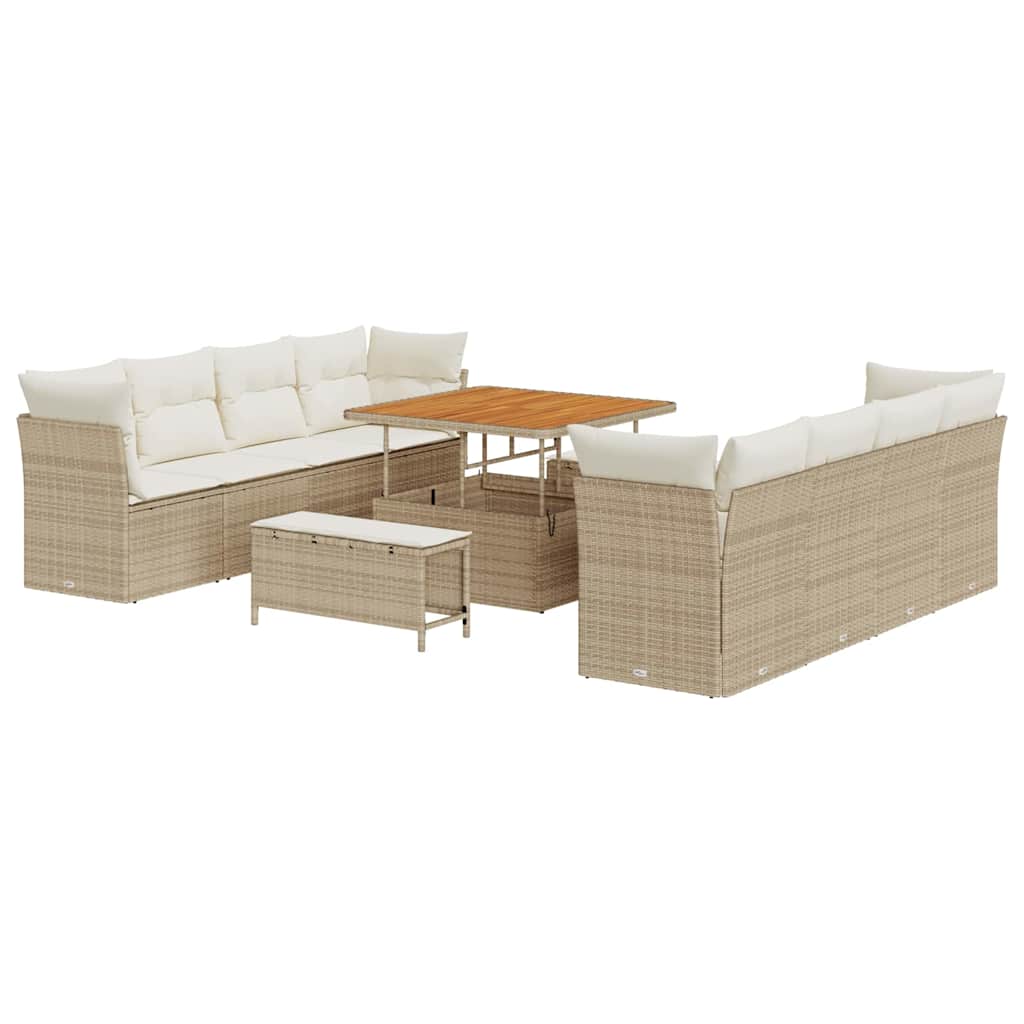 Gartensofa-set 11 stk. 8-Sitzanzahl Beige und Creme Poly-Rattan