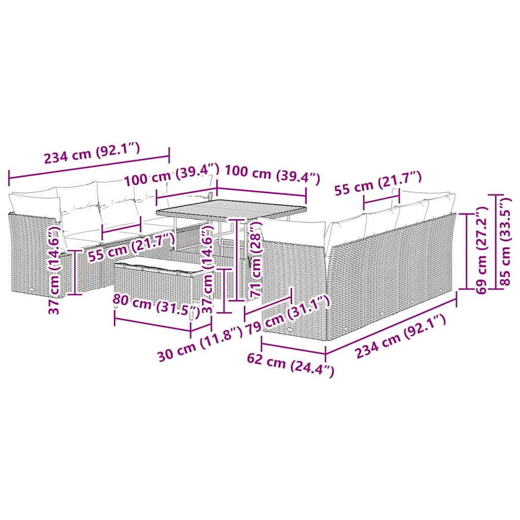 Gartensofa-set 11 stk. 8-Sitzanzahl Beige und Creme Poly-Rattan