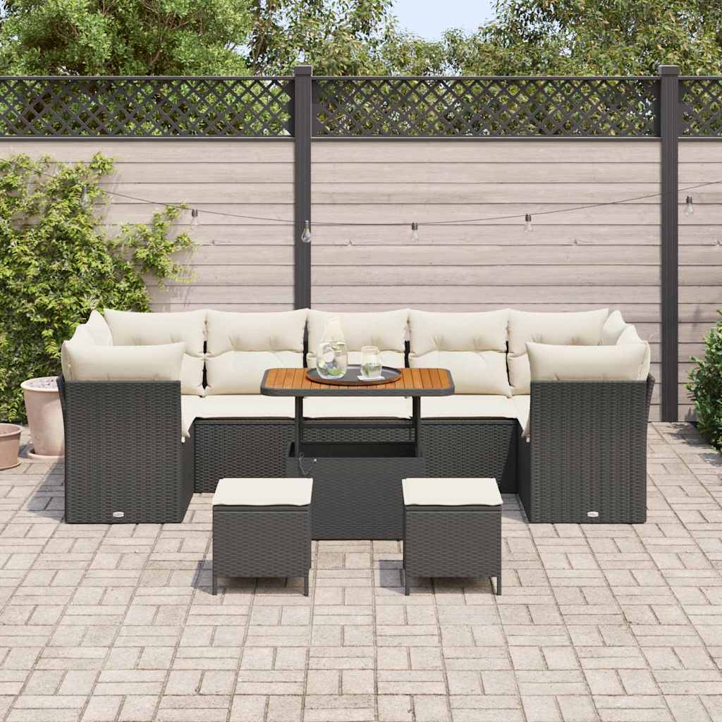 Garten-Sofa-Set mit Kissen 10 pcs Schwarz und Creme