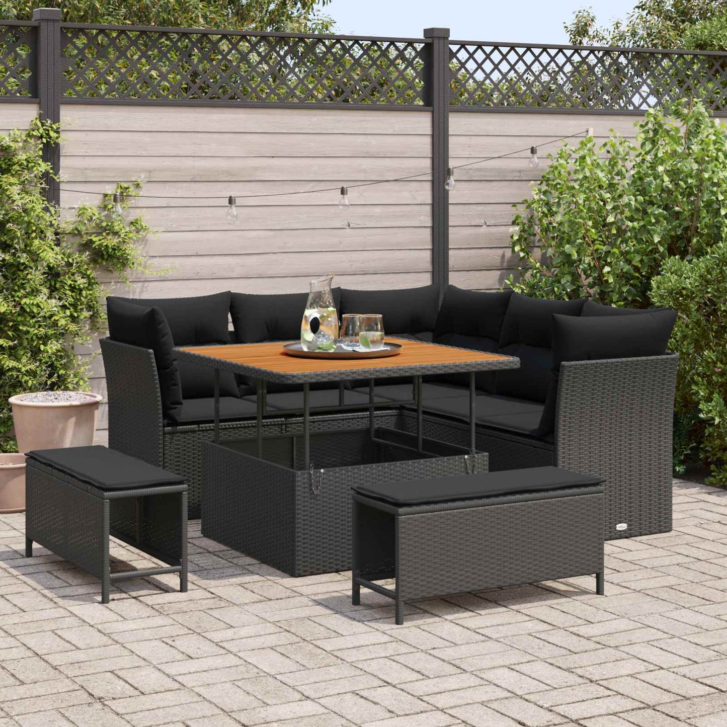 Gartensofa-set 8 stk. 5-Sitzanzahl Schwarz Poly-Rattan
