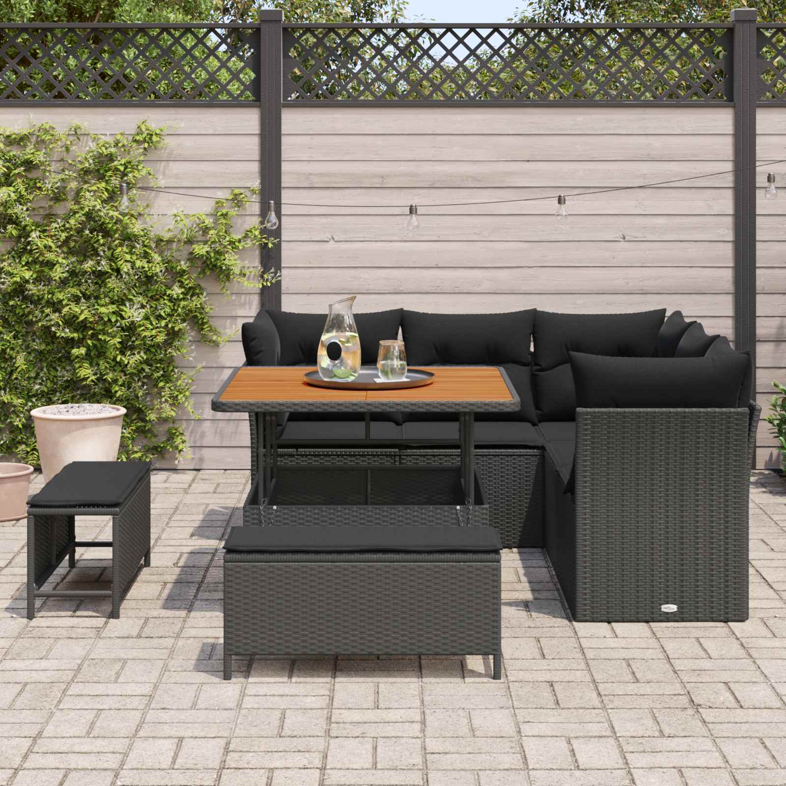 Garten-Sofa-Set mit Kissen mit Speicher 8 pcs Schwarz