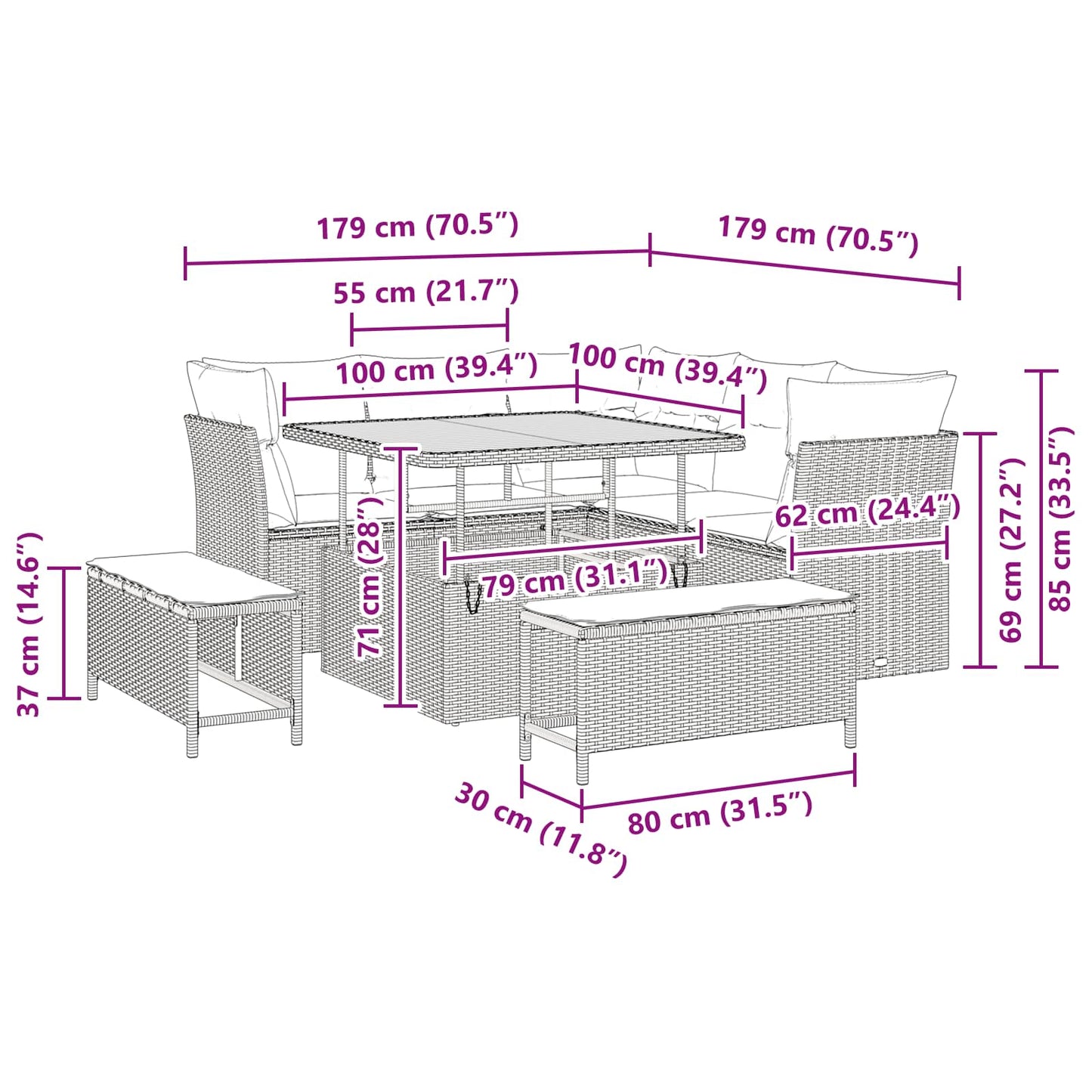 Garten-Sofa-Set mit Kissen mit Speicher 8 pcs Schwarz