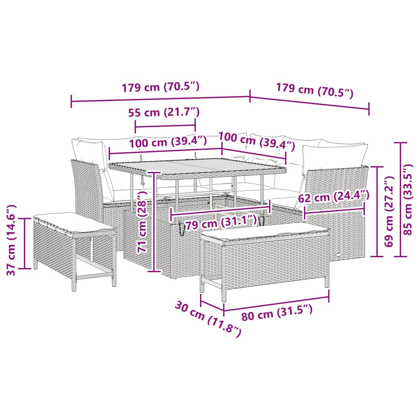 Garten-Sofa-Set mit Kissen mit Speicher 8 pcs Schwarz