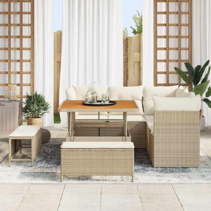Gartensofa-set 8 Stk. 5-Sitzanzahl Beige und Creme Poly-Rattan