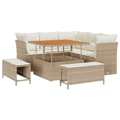 Gartensofa-set 8 Stk. 5-Sitzanzahl Beige und Creme Poly-Rattan