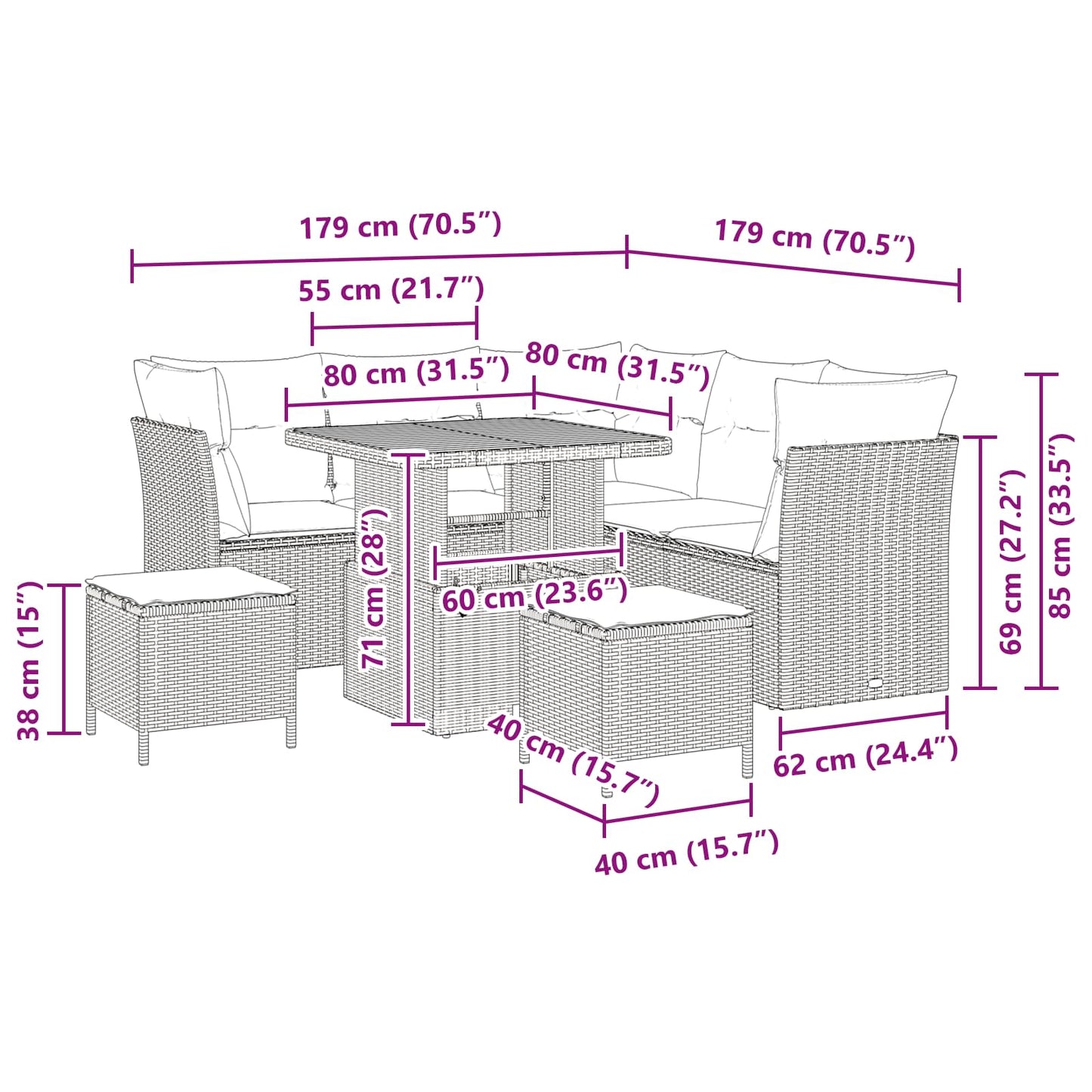 Garten-Sofa-Set mit Kissen mit Speicher 8 pcs Schwarz