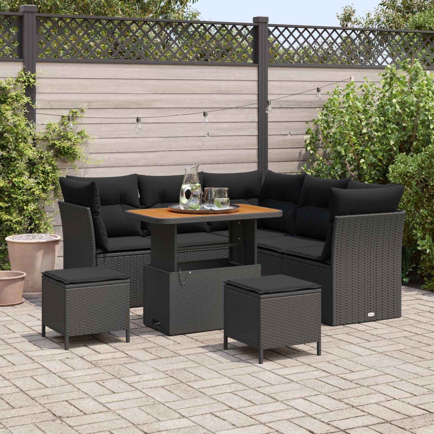 Garten-Sofa-Set mit Kissen mit Speicher 8 pcs Schwarz