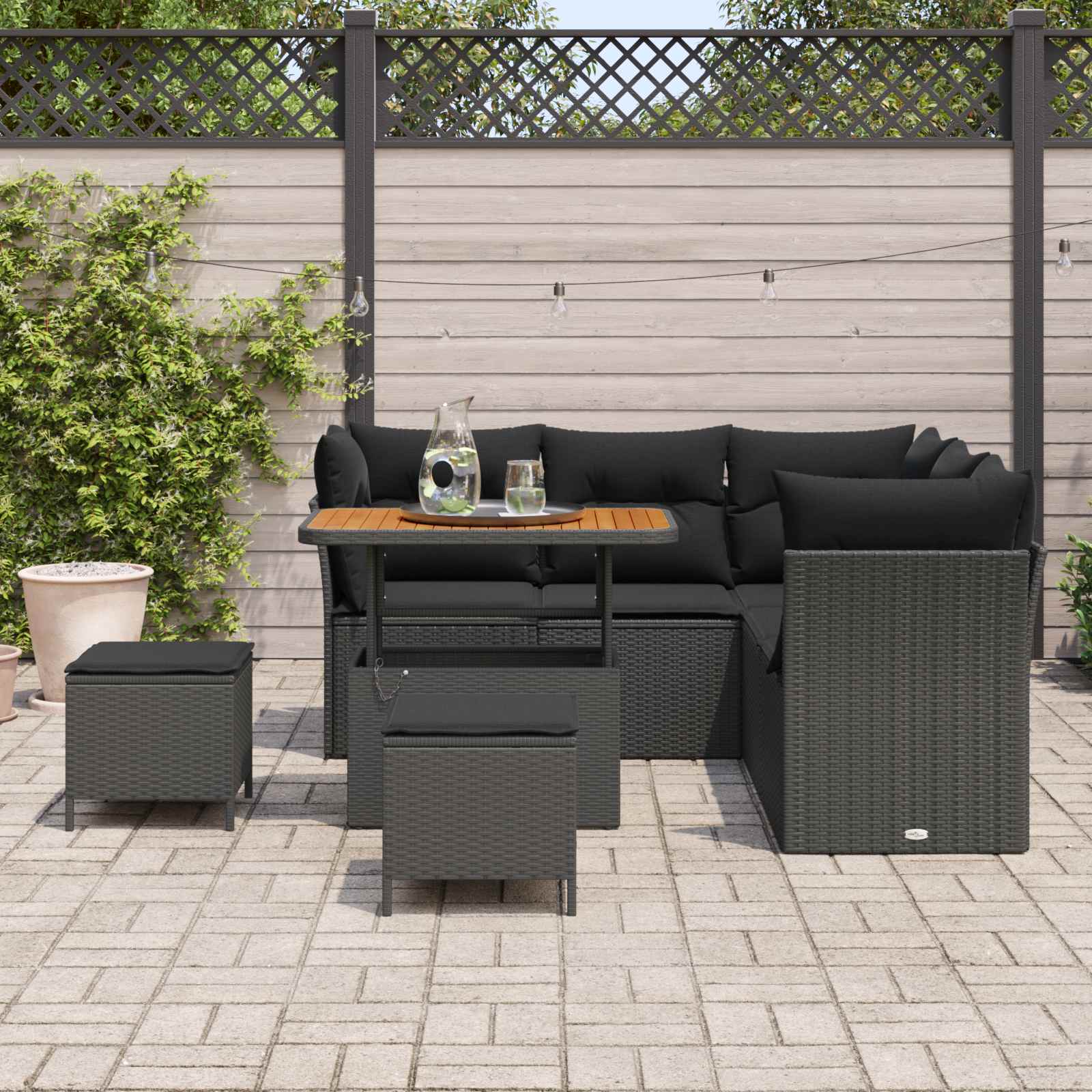 Garten-Sofa-Set mit Kissen mit Speicher 8 pcs Schwarz