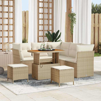 Gartensofa-set 8 Stk. 5-Sitzanzahl Beige und Creme Poly-Rattan