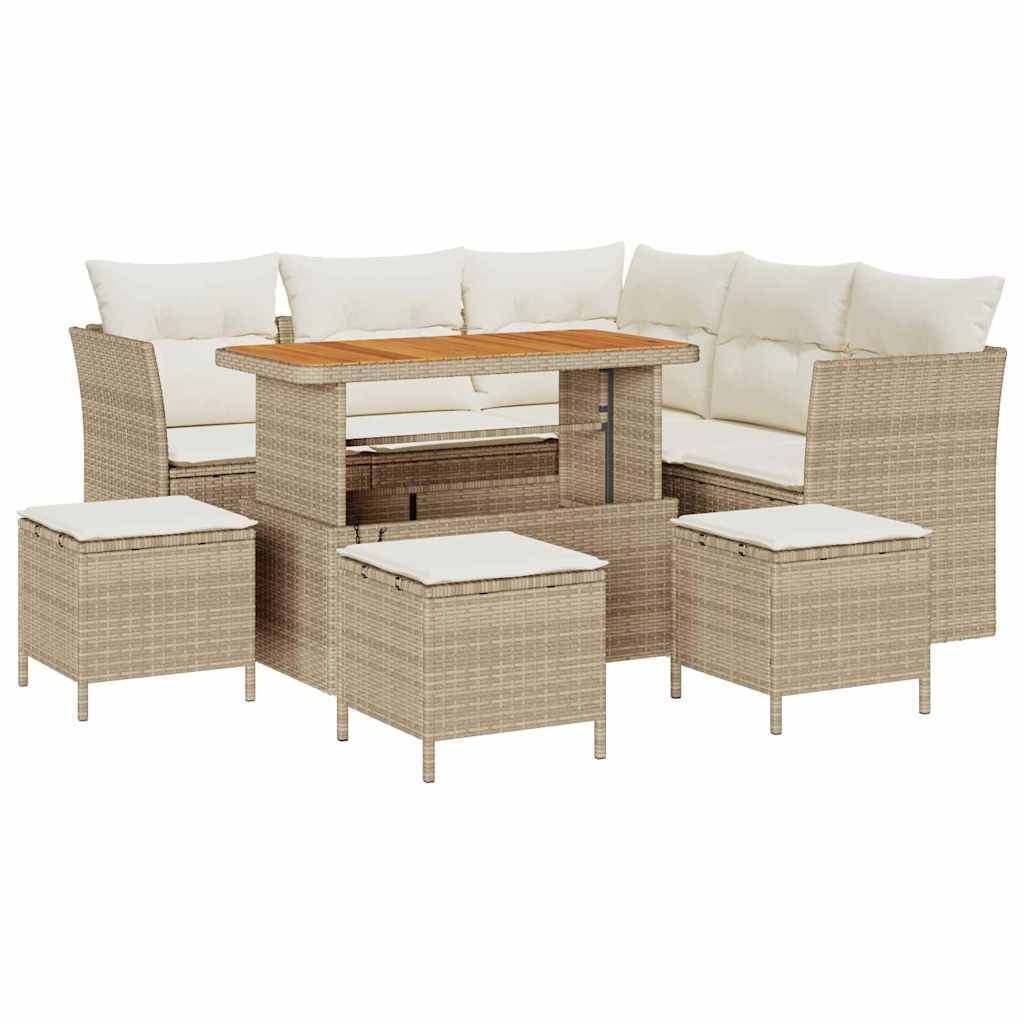 Gartensofa-set 9 Stk. 5-Sitzanzahl Beige und Creme Poly-Rattan