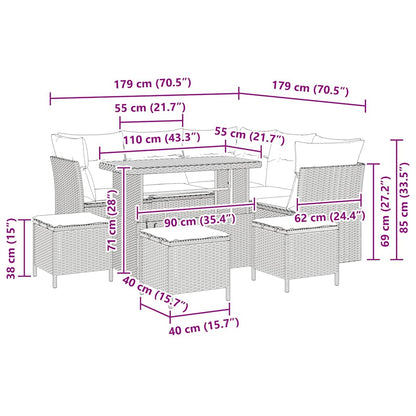 Gartensofa-set 9 Stk. 5-Sitzanzahl Beige und Creme Poly-Rattan