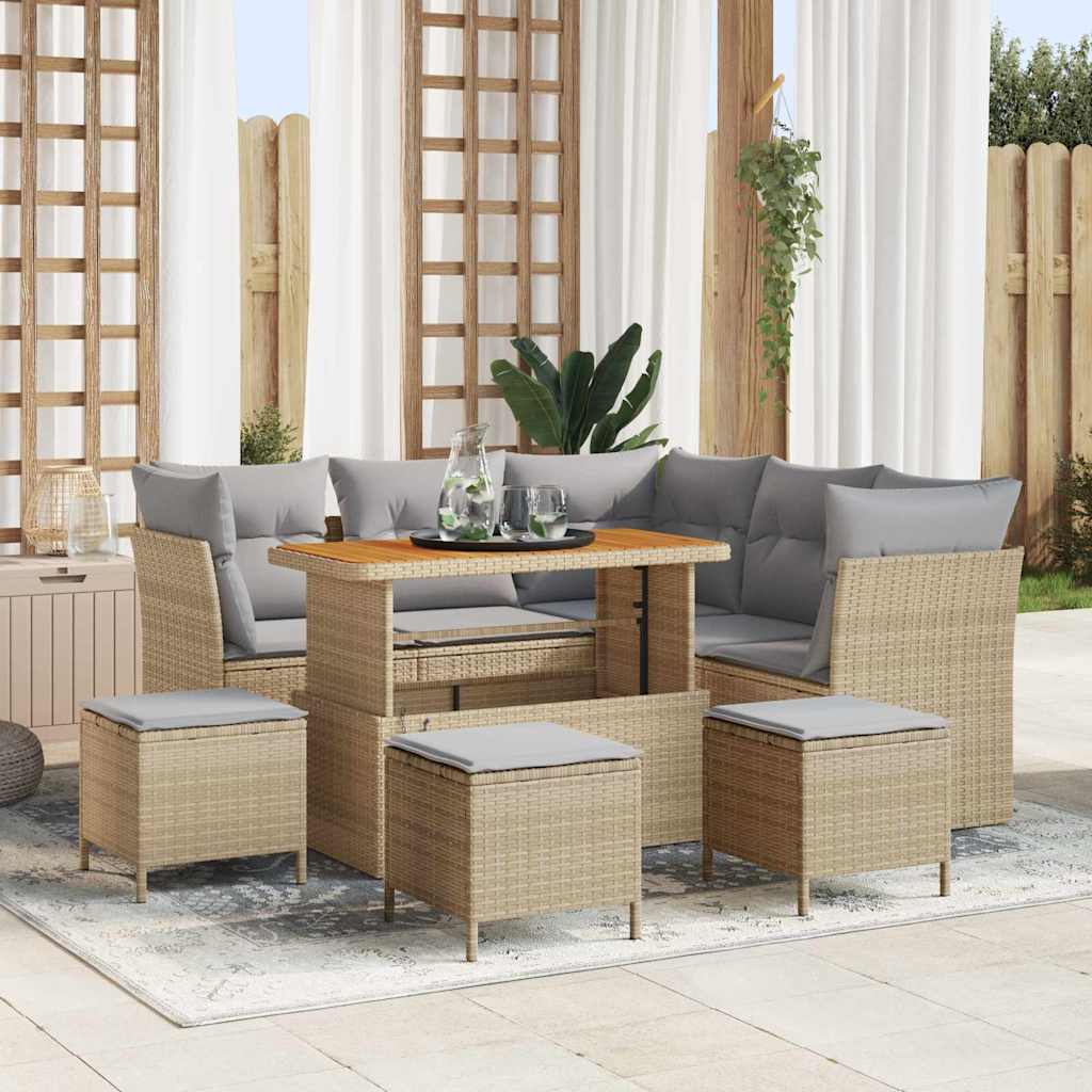 Gartensofa-set 9 Stk. 5-Sitzanzahl Beige und Hellgrau