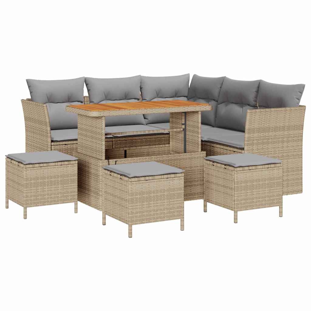 Gartensofa-set 9 Stk. 5-Sitzanzahl Beige und Hellgrau