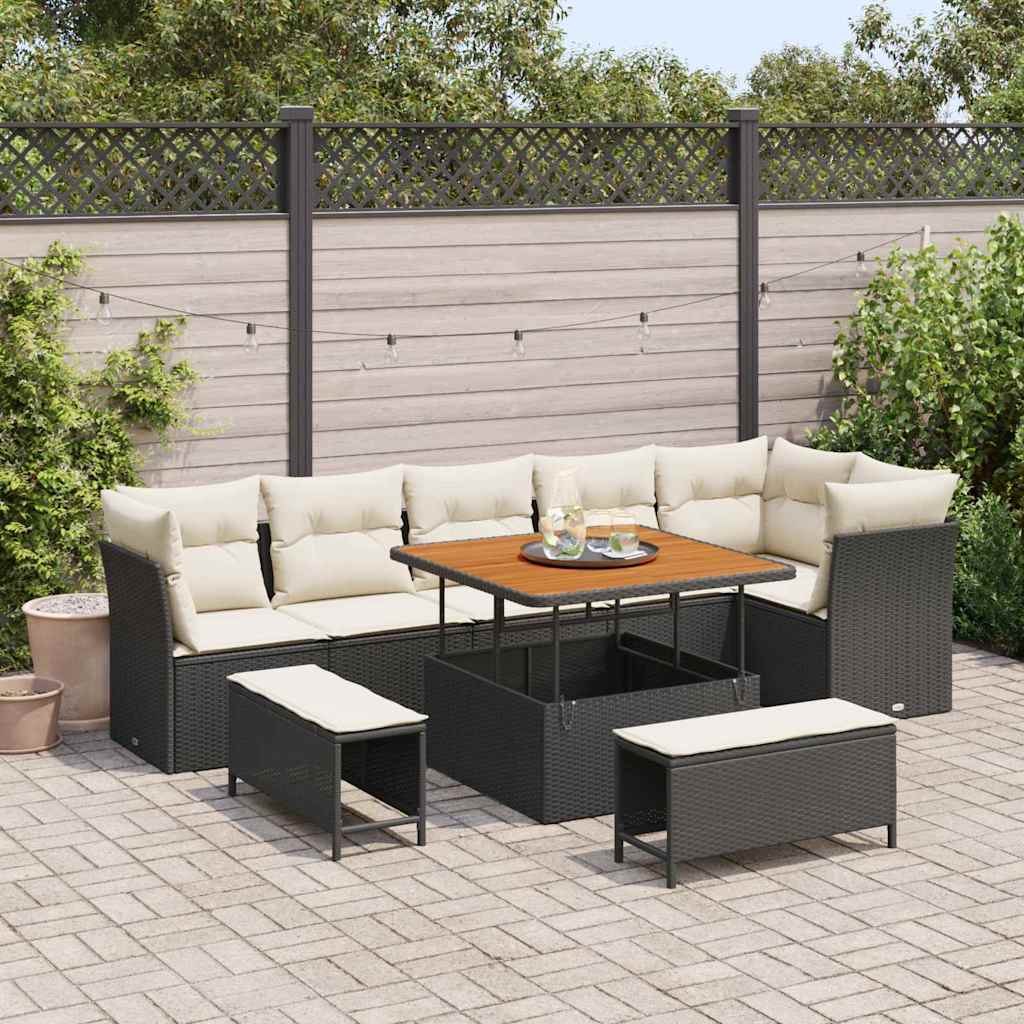 Garten-Sofa-Set 9 stk. 6-Sitzanzahl Schwarz und Creme