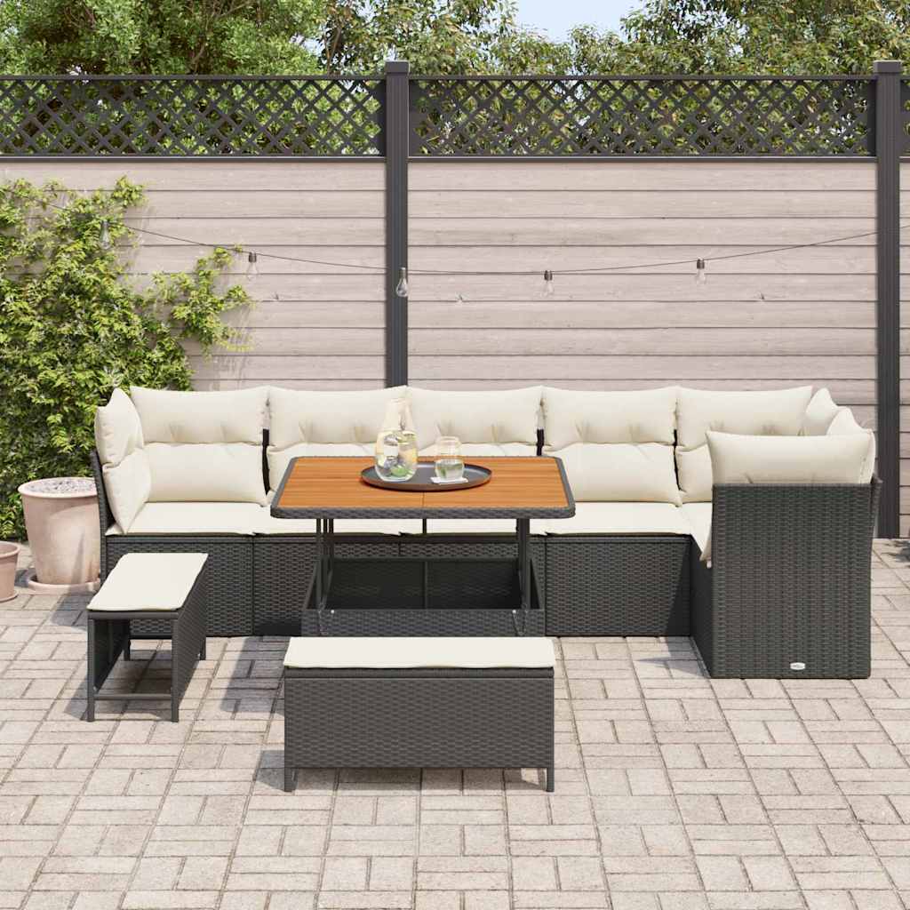 Garten-Sofa-Set 9 stk. 6-Sitzanzahl Schwarz und Creme