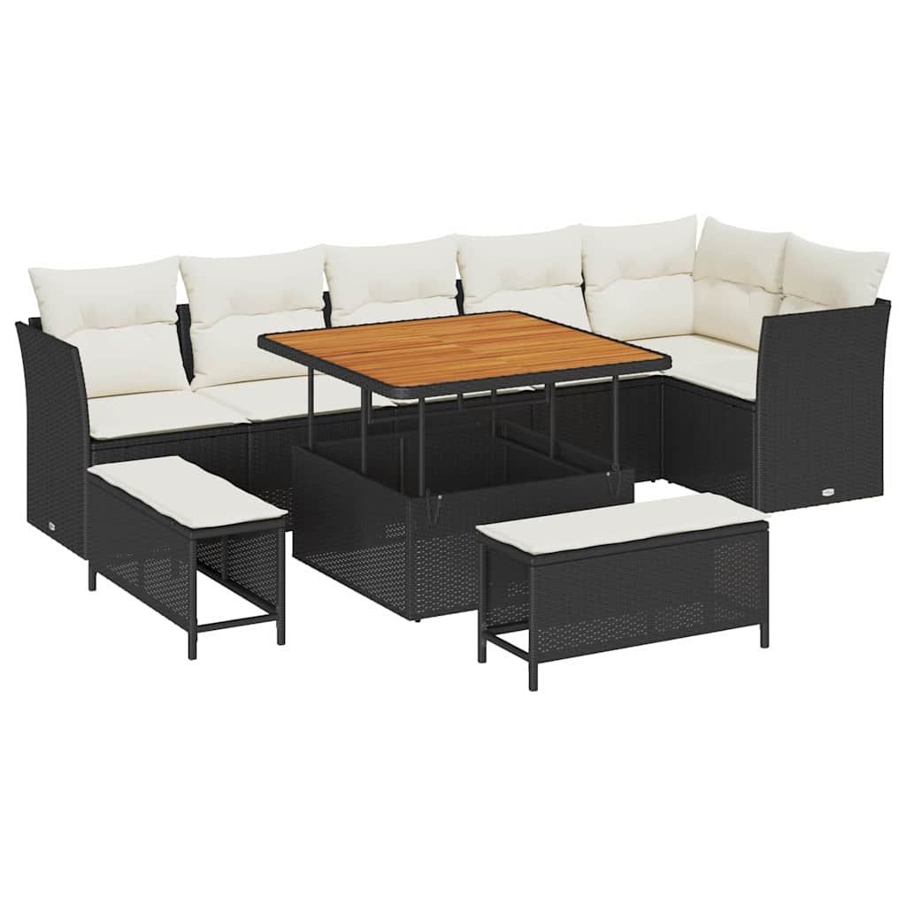 Garten-Sofa-Set 9 stk. 6-Sitzanzahl Schwarz und Creme