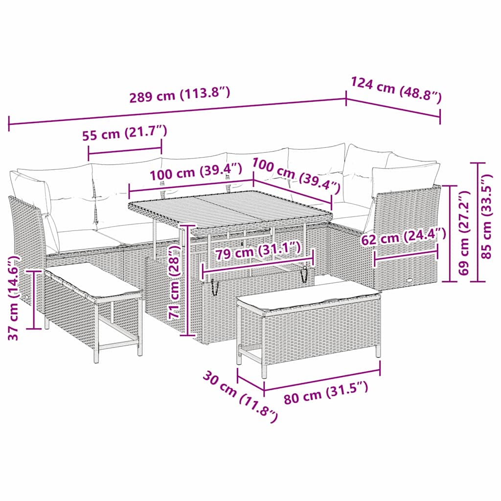 Garten-Sofa-Set 9 stk. 6-Sitzanzahl Schwarz und Creme