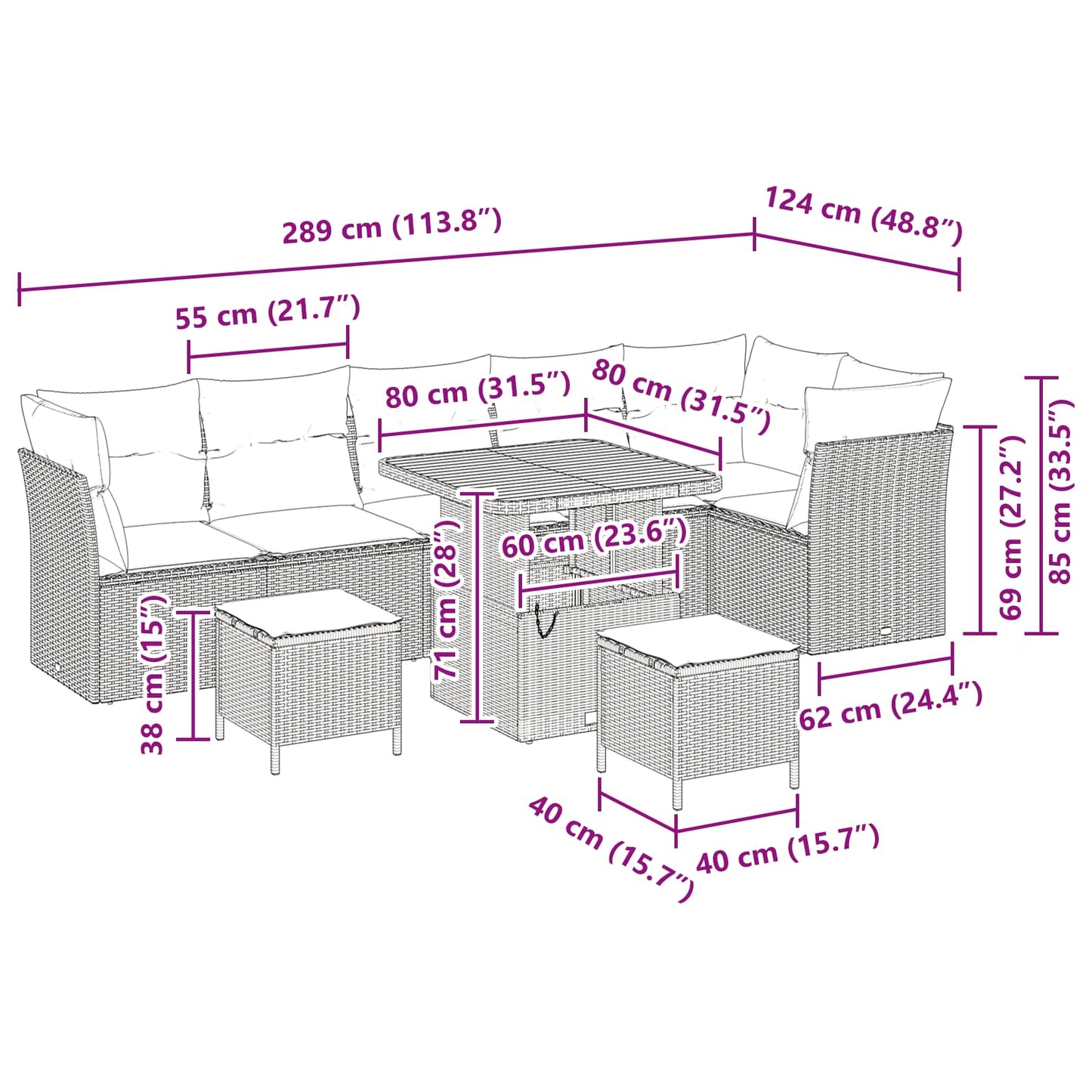 Garten-Sofa-Set mit Kissen mit Speicher 9 pcs Schwarz
