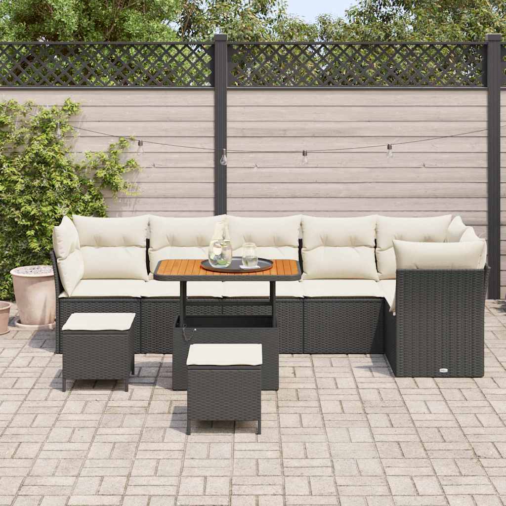 Garten-Sofa-Set 9 stk. 6-Sitzanzahl Schwarz und Creme
