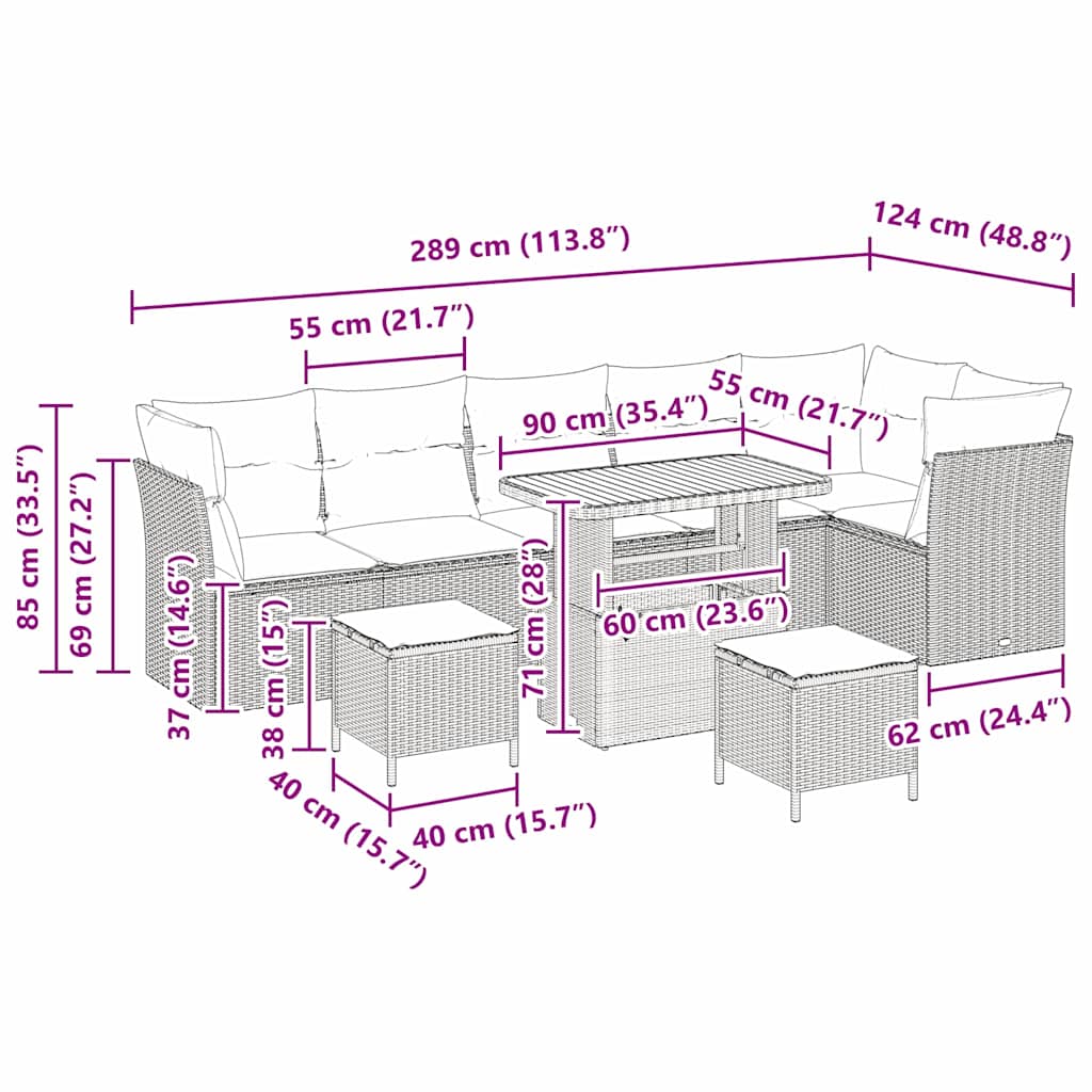 Garten-Sofa-Set 9 stk. 6-Sitzanzahl Schwarz und Creme